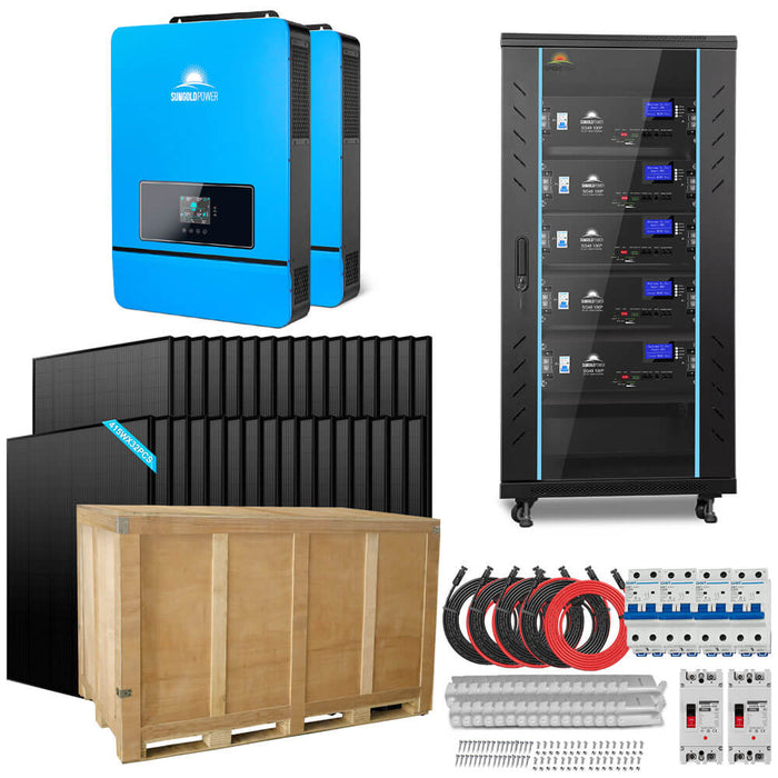 Sungold Power Off-Grid Solar Kit 16KW 48VDC 120V/240V LIFEPO4 25.6KWH LITHIUM BATTERY 32 X 415 WATTS SOLAR PANELS SGR-16K25E