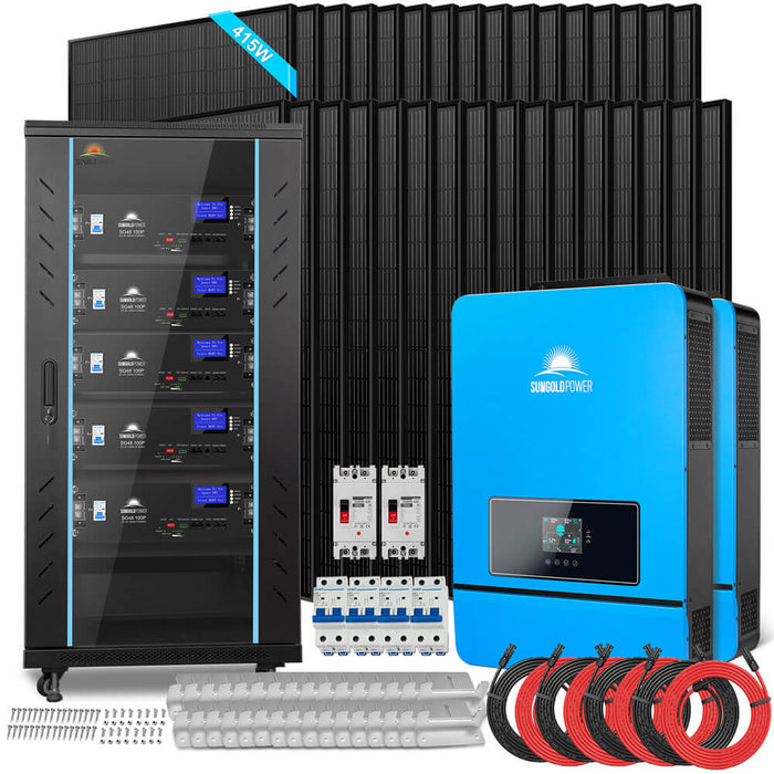 Sungold Power Off-Grid Solar Kit 16KW 48VDC 120V/240V LIFEPO4 25.6KWH LITHIUM BATTERY 32 X 415 WATTS SOLAR PANELS SGR-16K25E