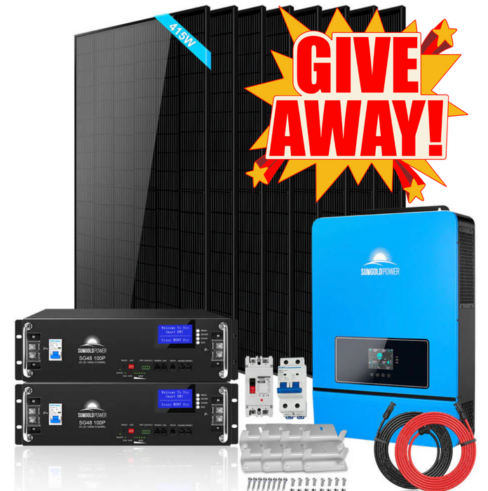 Sungold Power OFF-GRID Solar Kit 8000w 48VDC 120V/240V LiFePO4 10.24KWH Lithium Battery 8 X 415w Solar Panels SGR-8K10E
