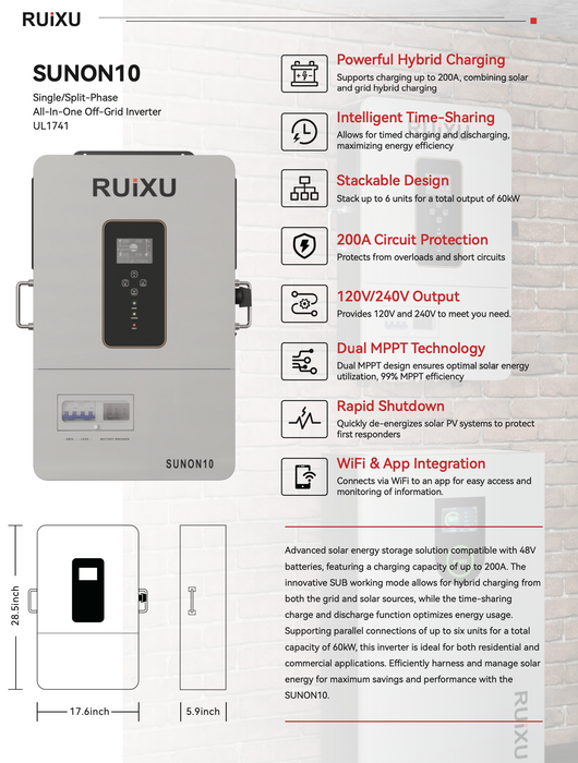 RUiXU SUNON10 Single/Split-Phase 10kW Off-Grid Inverter