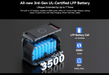 Oscal PowerMax 1800 Portable Power. All-new 3rd-Gen UL-Certified LFP Battery with features highlighted on a dark background.