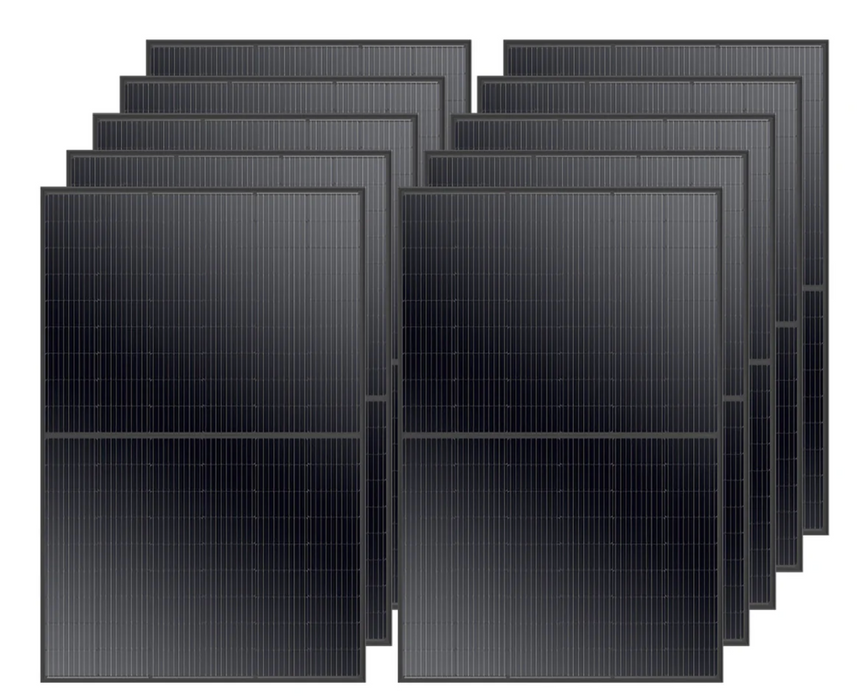 Rich Solar MEGA 410 | 410 Watt Solar Panel | Premium Grid-tie or Off-grid Solar Panel for Residential, Commercial, Agriculture | 25-Year Output Warranty on a white background www.mygeneratorplus.com