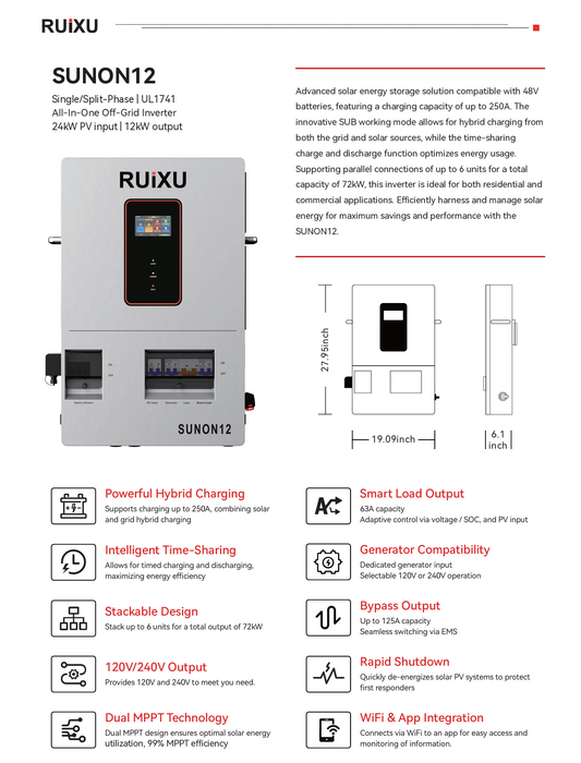 RUiXU SUNON12 Single/Split-Phase 2kW UL1741 Off-Grid Inverter