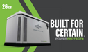 Briggs & Stratton power protector with 'Built for Certain' text on a green and gray background