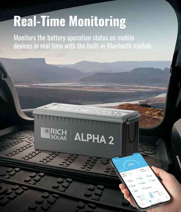 Rich Solar ALPHA 2 | 12V 200Ah LiFePO4 Lithium Iron Phosphate Battery w/ Internal Heat Technology and Bluetooth
