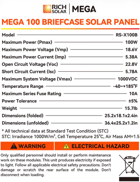 Rich Solar MEGA 100 Watt Portable Solar Panel