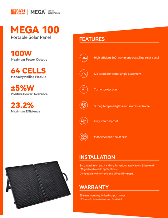Rich Solar MEGA 100 Watt Portable Solar Panel
