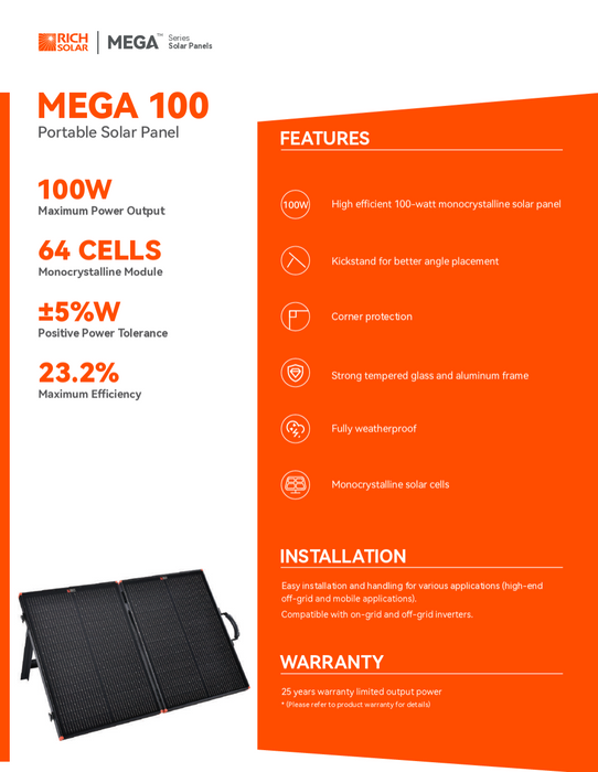 Rich Solar MEGA 100 Watt Portable Solar Panel Charging Kit