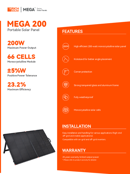 Rich Solar MEGA 200 Watt Portable Solar Panel