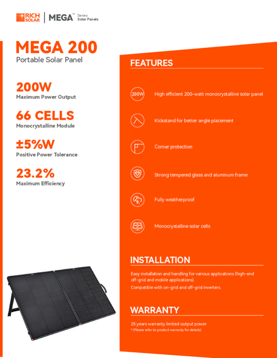 Rich Solar MEGA 200 Watt Briefcase Portable Solar Charging Kit