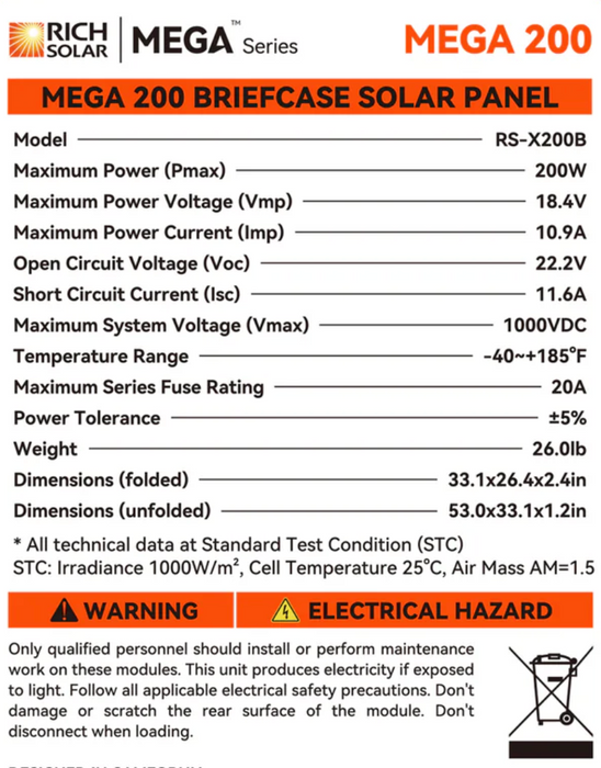 Rich Solar MEGA 200 Watt Portable Solar Panel