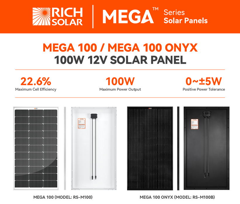 Rich Solar MEGA 100 ONYX 100W 12V Monocrystalline Solar Panel