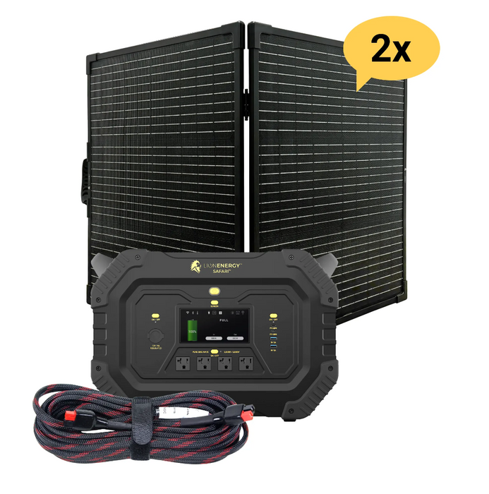 Lion Energy Safari Solar Generator 3,000W, LifePO4 Battery, 100W 24V Solar Panel + Choose Your Custom Package