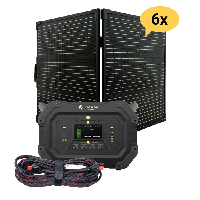 Lion Energy Safari Solar Generator 3,000W, LifePO4 Battery, 100W 24V Solar Panel + Choose Your Custom Package