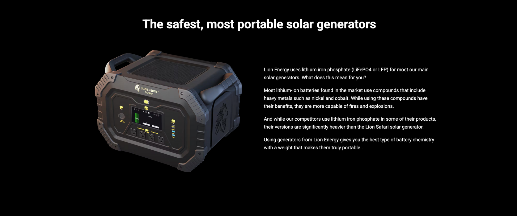 Lion Energy Safari Solar Generator 3,000W, LifePO4 Battery, 100W 24V Solar Panel + Choose Your Custom Package