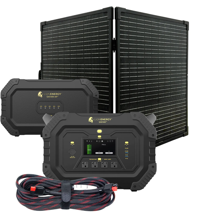 Lion Energy Safari Solar Generator 3,000W, LifePO4 Battery, 100W 24V Solar Panel + Choose Your Custom Package