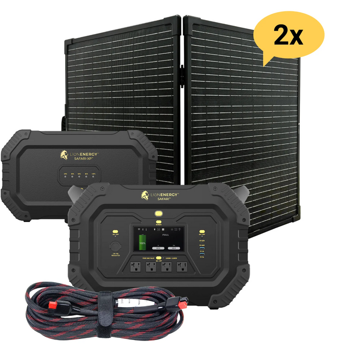 Lion Energy Safari Solar Generator 3,000W, LifePO4 Battery, 100W 24V Solar Panel + Choose Your Custom Package
