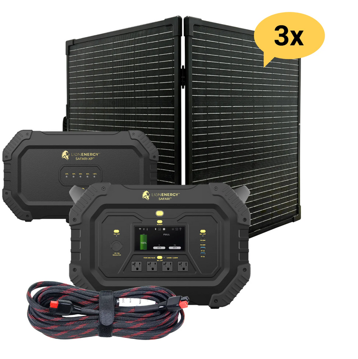 Lion Energy Safari Solar Generator 3,000W, LifePO4 Battery, 100W 24V Solar Panel + Choose Your Custom Package