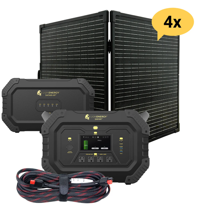 Lion Energy Safari Solar Generator 3,000W, LifePO4 Battery, 100W 24V Solar Panel + Choose Your Custom Package