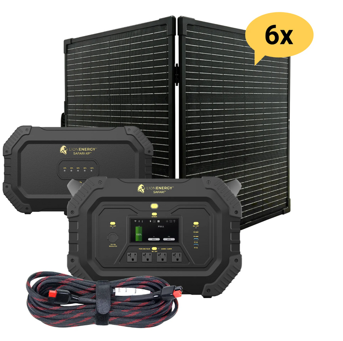 Lion Energy Safari Solar Generator 3,000W, LifePO4 Battery, 100W 24V Solar Panel + Choose Your Custom Package