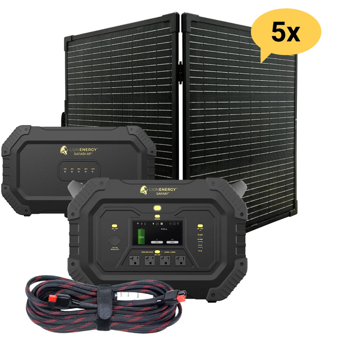 Lion Energy Safari Solar Generator 3,000W, LifePO4 Battery, 100W 24V Solar Panel + Choose Your Custom Package