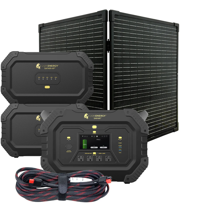 Lion Energy Safari Solar Generator 3,000W, LifePO4 Battery, 100W 24V Solar Panel + Choose Your Custom Package