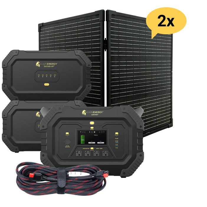 Lion Energy Safari Solar Generator 3,000W, LifePO4 Battery, 100W 24V Solar Panel + Choose Your Custom Package
