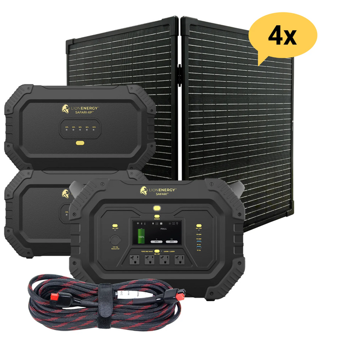 Lion Energy Safari Solar Generator 3,000W, LifePO4 Battery, 100W 24V Solar Panel + Choose Your Custom Package