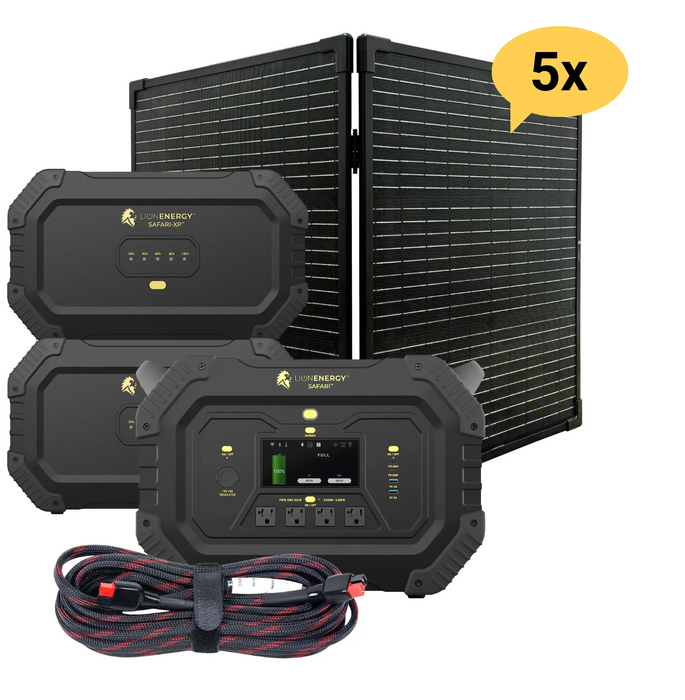 Lion Energy Safari Solar Generator 3,000W, LifePO4 Battery, 100W 24V Solar Panel + Choose Your Custom Package