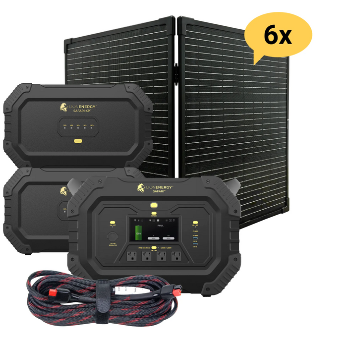 Lion Energy Safari Solar Generator 3,000W, LifePO4 Battery, 100W 24V Solar Panel + Choose Your Custom Package