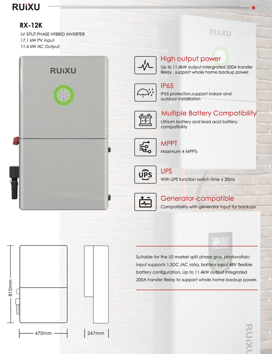 RUiXU Split Phase Hybrid Inverter RX-12K