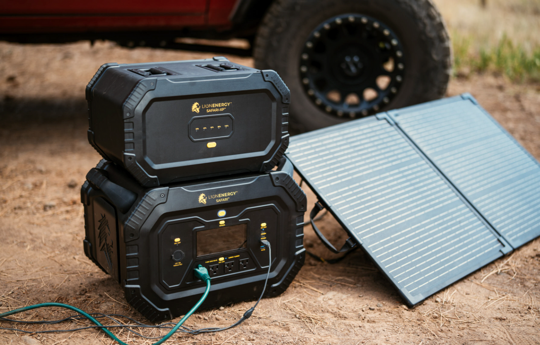 Lion Energy Safari Solar Generator 3,000W, LifePO4 Battery, 100W 24V Solar Panel + Choose Your Custom Package