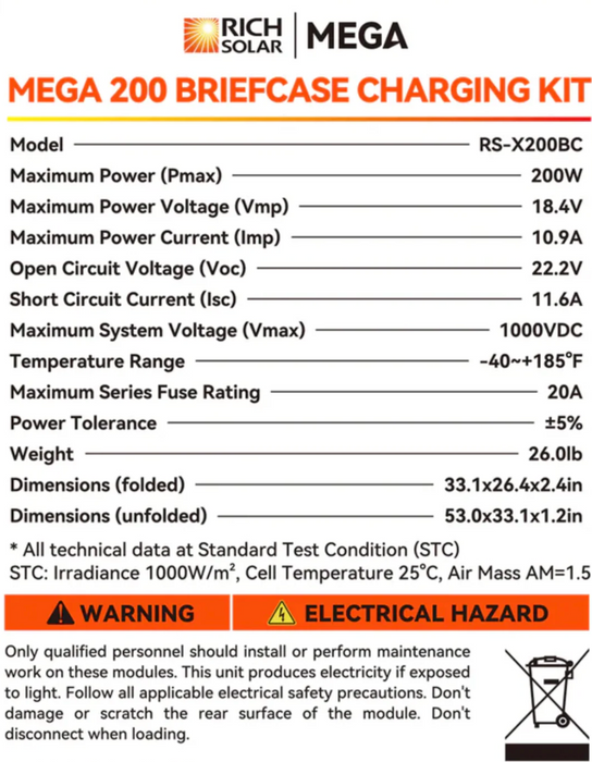 Rich Solar MEGA 200 Watt Briefcase Portable Solar Charging Kit
