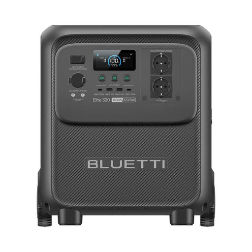 BLUETTI Elite 320 Portable Power Station with 1,800 W Output | 3,200 Wh , LCD display and multiple ports on a white background www.mygeneratorplus.com 