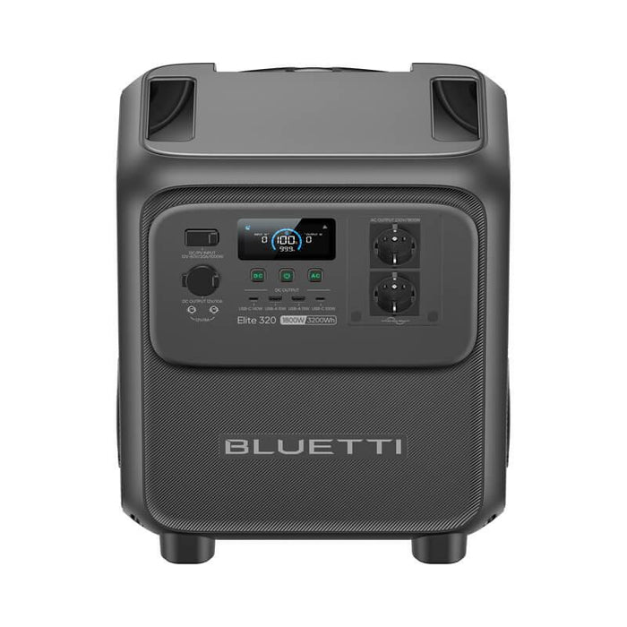 BLUETTI Elite 320 Portable Power Station with 1,800 W Output | 3,200 Wh , LCD display and multiple ports on a white background www.mygeneratorplus.com 