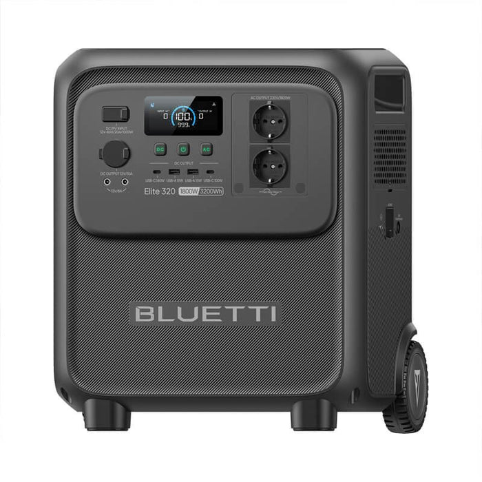 BLUETTI Elite 320 Portable Power Station with 1,800 W Output | 3,200 Wh , LCD display and multiple ports on a white background www.mygeneratorplus.com 