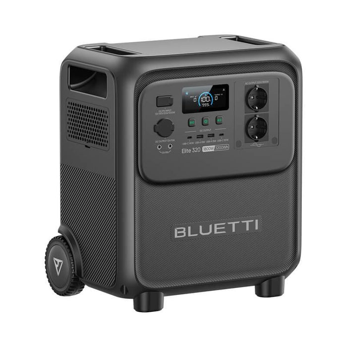 BLUETTI Elite 320 Portable Power Station with 1,800 W Output | 3,200 Wh , LCD display and multiple ports on a white background www.mygeneratorplus.com 