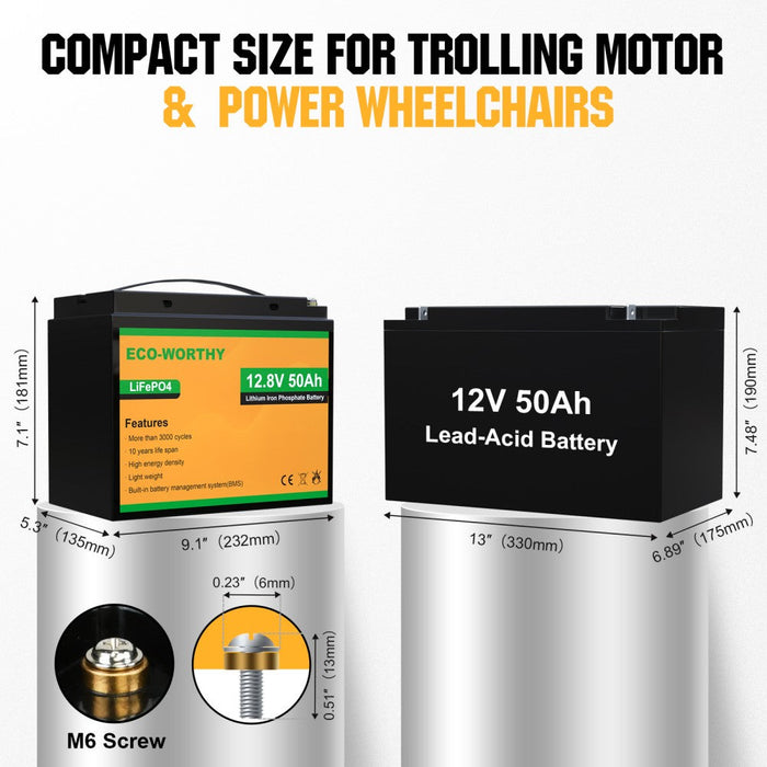 ECO-WORTHY LiFePO4 12V 50Ah Lithium Iron Phosphate Battery