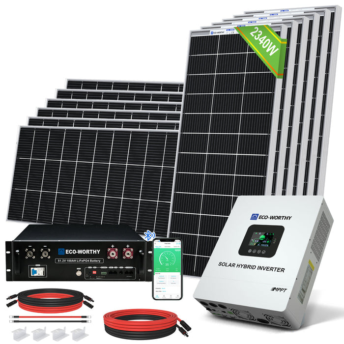 ECO-WORTHY 2340W 48V (12x Bifacial 195W) Complete MPPT Off Grid Solar Kit