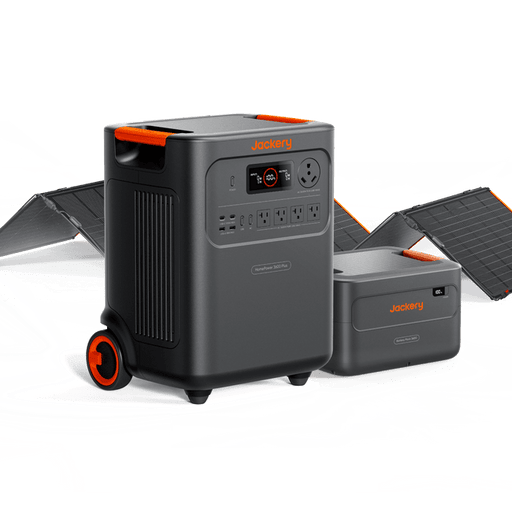 Jackery HomePower 3600 Plus Solar Generator + Choose Your Custom Package with solar panels on a white background