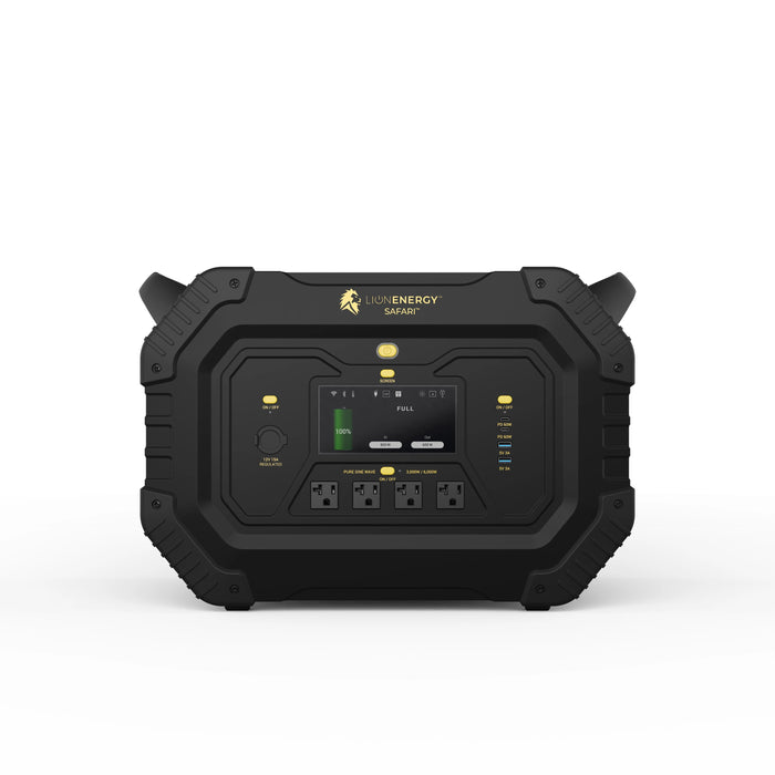 Lion Energy Safari Solar Generator 3,000W, LifePO4 Battery, 100W 24V Solar Panel + Choose Your Custom Package
