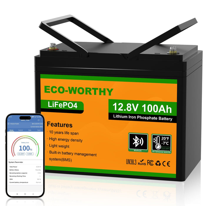 ECO-WORTHY LiFePO4 12V 100Ah Lithium Iron Phosphate Battery With Bluetooth And Low-temperature Protection