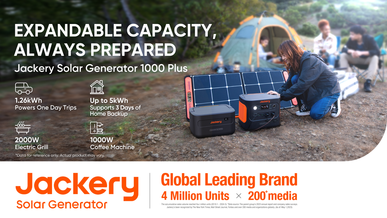 Jackery 1000 Plus + 2x SolarSaga 100 Panel 1264Wh 2000W Solar Generator